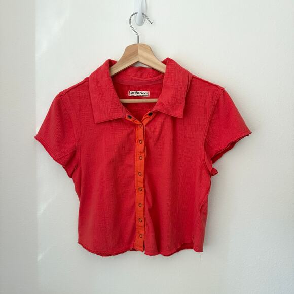 Free People Fifi Cropped Polo T Shirt Sz medium - Picture 3 of 7